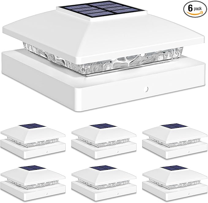 Solar Post Cap Lights Outdoor 6pack, Bright Warm White Solar Post Lights by JOFIOS