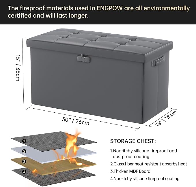 ENGPOW Storage Ottoman Bench, Fireproof Folding Bench - Image 2
