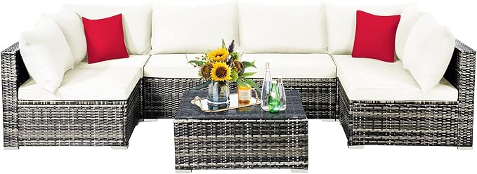 Tangkula 7 Pieces Wicker Patio Furniture Set, All-Weather Outdoor Rattan - Image 9