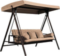 PURPLE LEAF Outdoor Patio Porch Swing Adjustable Backrest, 3-seat Swing Chair by PURPLELEAF