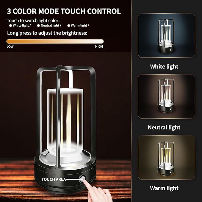 Portable Metal Table Lamp, 4000 mAh Rechargeable Outdoor Table Lamp, 3 Color - Image 3