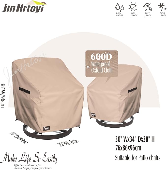 JinHrtoyi Outdoor Chair Covers 2 Pack, 30Wx34Dx38H inches Patio Chair Cover - Image 2