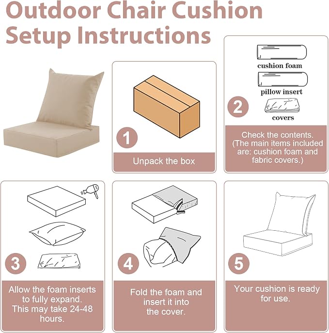 Outdoor Deep Seat Cushion Set, 24x24 Inch Water-Resistant & Fade-Resistant - Image 7