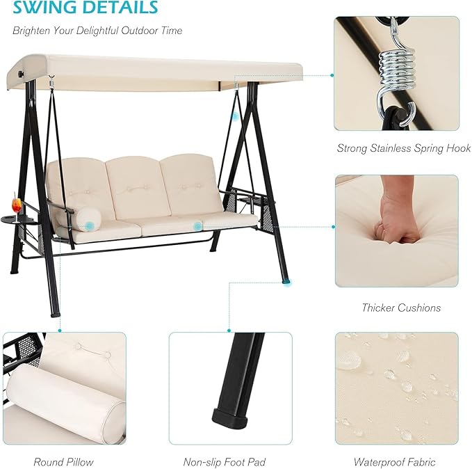 AECOJOY Outdoor Porch Swing, 3-Seat Porch Swing - Image 5