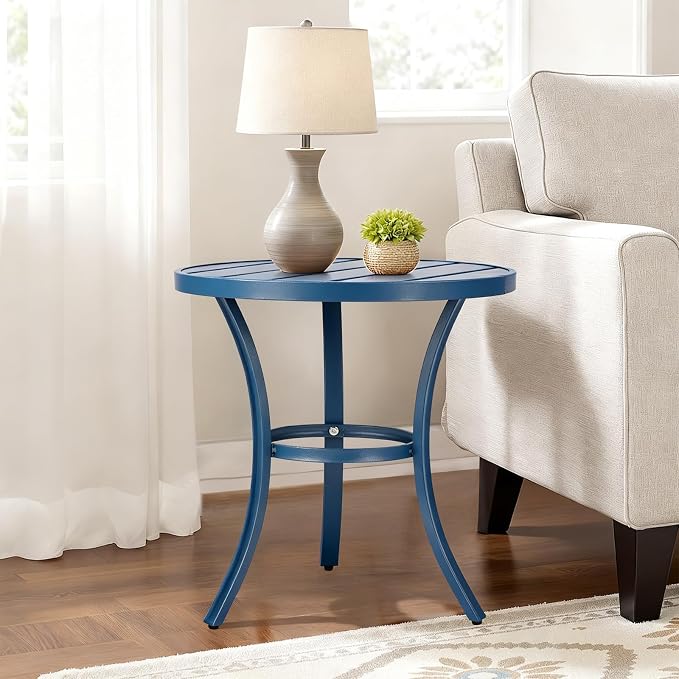VINGLI Outdoor Side Table, Small Metal Patio End Table, Outdoor Round Table - Image 7