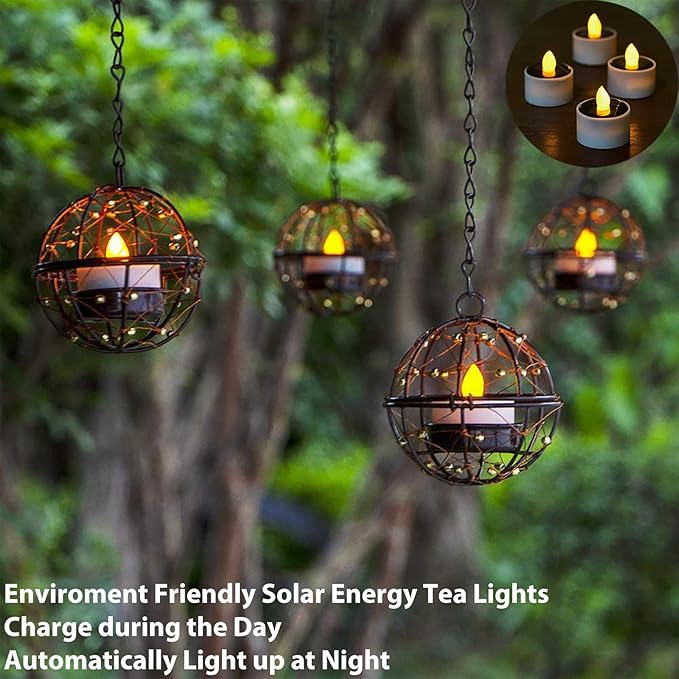 Outdoor Solar Hanging Lanterns Waterproof, Globe Hanging Candle Holder - Image 5
