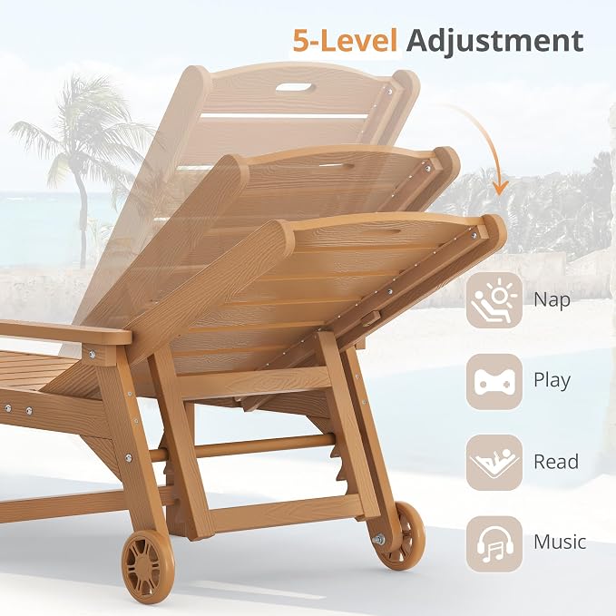LUE BONA Outdoor Chaise Lounge Chairs Set of 4, HDPS Chaise Lounger, 5 - Image 7