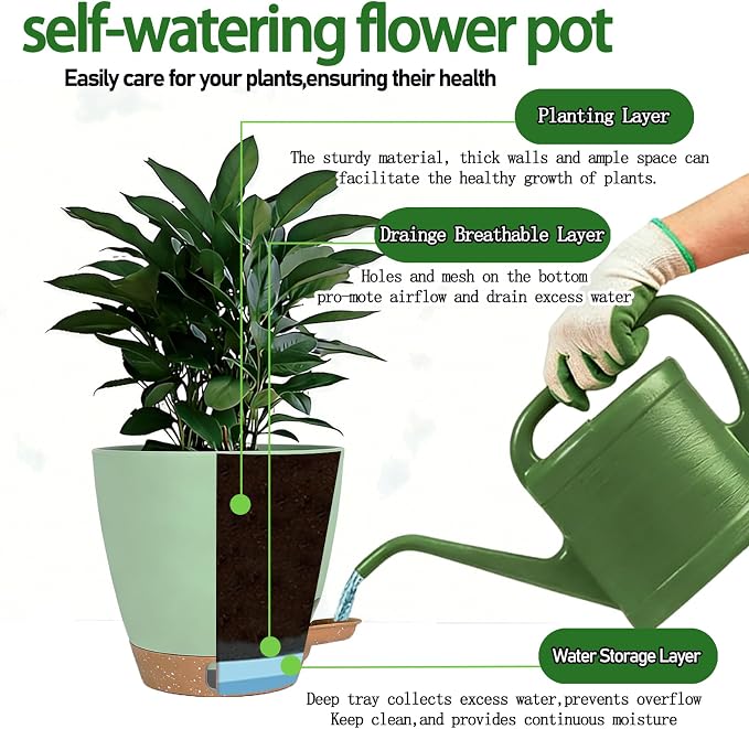 Self-Watering Plant Pots for Indoor Plants: 5/6 Inch Plastic Planter - Image 8