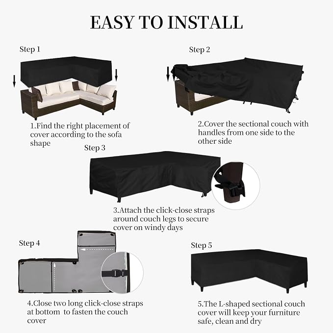 Easy-Going Patio L-Shaped Sectional Sofa Cover, 83“X104 Waterproof Outdoor - Image 7