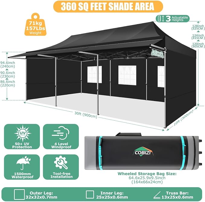 COBIZI 10x30 Pop Up Canopy Tent - Image 6