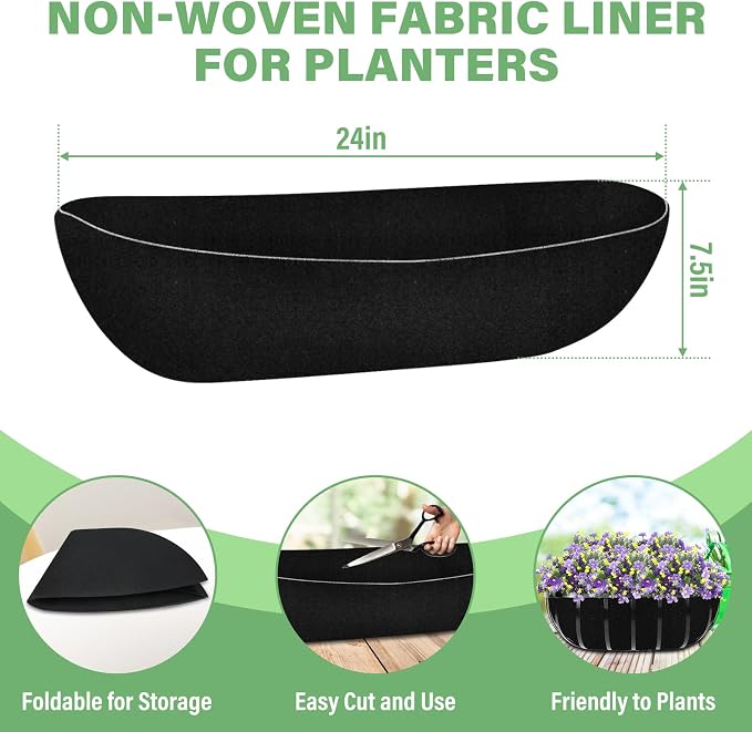 Riare 4 Pack 24 Inch Black Felt Window Box Liners- Fabric Trough Planter Basket - Image 2