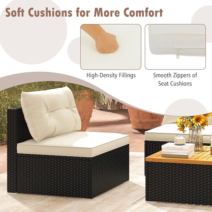 Tangkula 5 Piece Rattan Sofa Set, Patiojoy Outdoor Wicker Furniture Set - Image 6