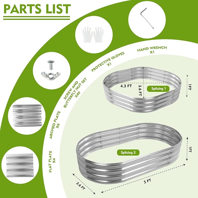 5X2.7X1 FT Oval Galvanized Metal Garden Raised Bed/Plant Box - Image 5