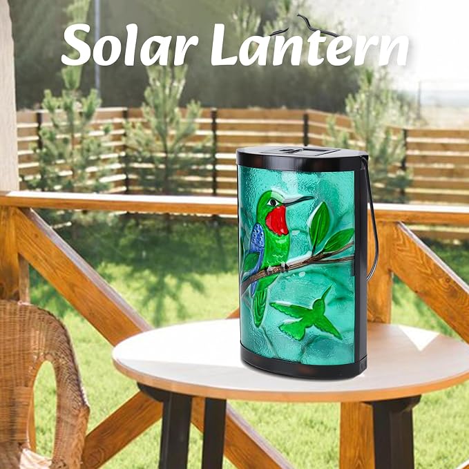 Hanging Solar Lantern Outdoor Waterproof Hummingbird Solar Lights Glass - Image 3