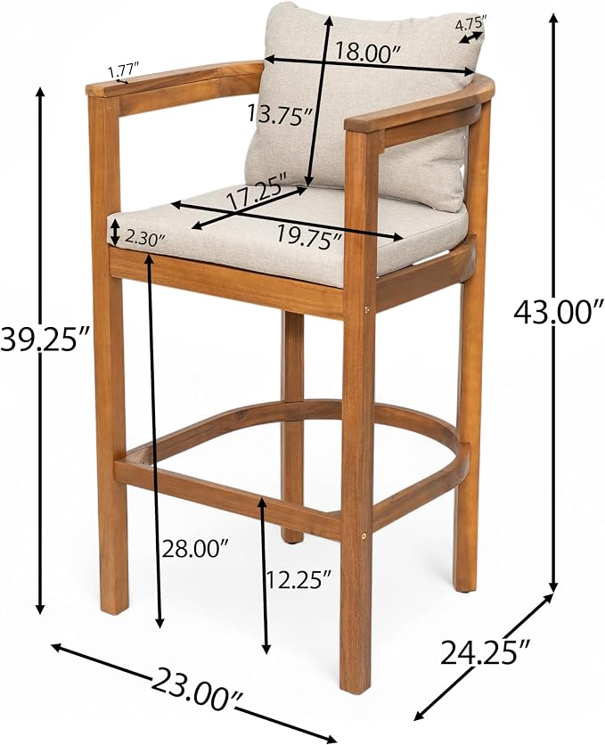 Christopher Knight Home Kuart Acacia Wood Outdoor Bar Stool Set of 4 - Image 5