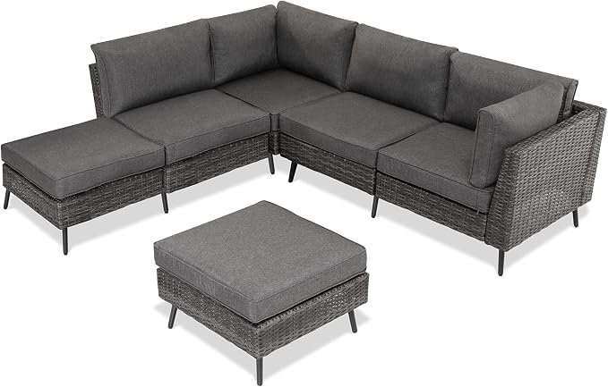 LAUSAINT HOME Outdoor Patio Furniture, 6 Piece Outdoor Sectional Sofa PE Rattan - Image 9