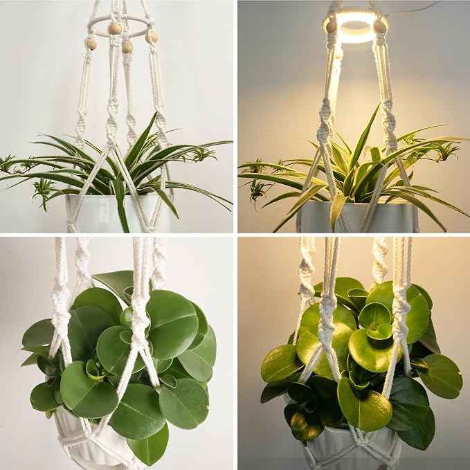 Macrame Plant Hanger with Grow Light: 2 Pack Boho Hanging Planters with Light - Image 5