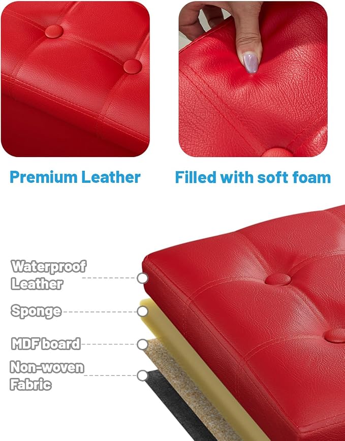 AmasSmile Storage Ottoman Folding Foot Rest Stool, Leather Footstool Bench - Image 7