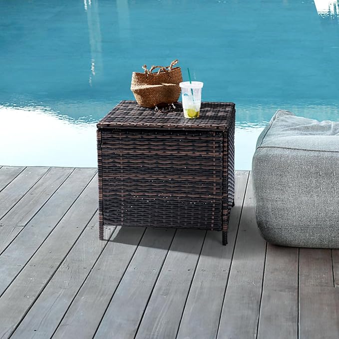 VINGLI Outdoor Side Table with Storage, 27-Gallon Patio Deck Box Outdoor Wicker - Image 7