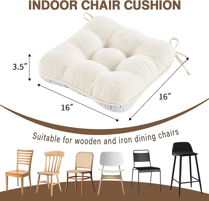 BETU White Chair Cushions for Dining Chairs Set of 6, 3.5" Thick Kitchen Table - Image 2