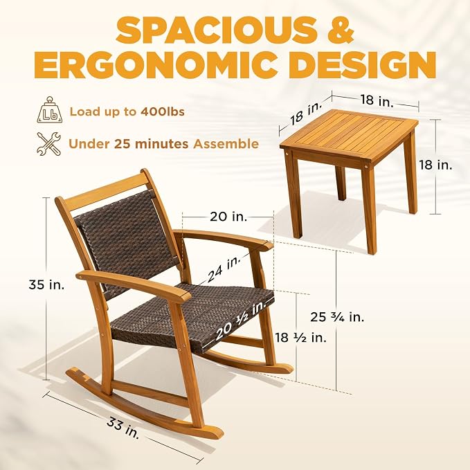 Solid Wood Wicker Rocking Chairs Set of 2 - Image 5