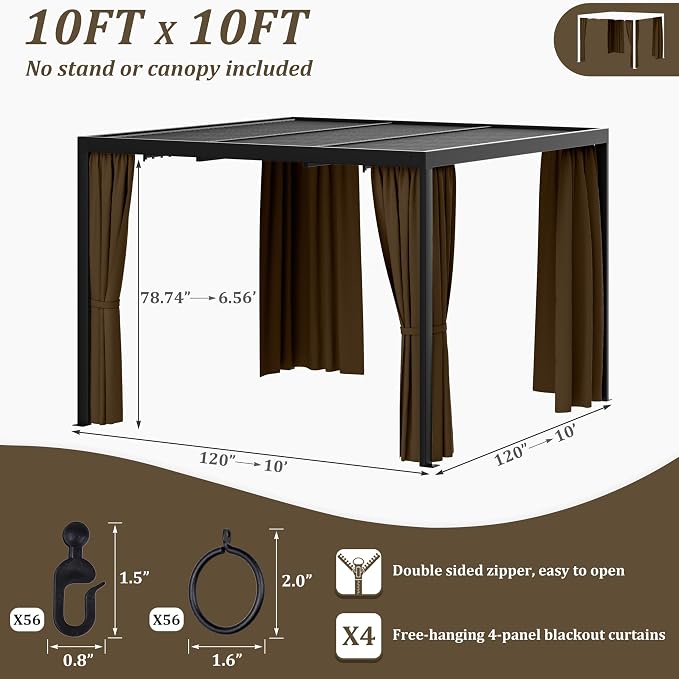 Gazebo Universal Replacement Privacy Curtain, 4-Panels Sidewall Curtains - Image 2