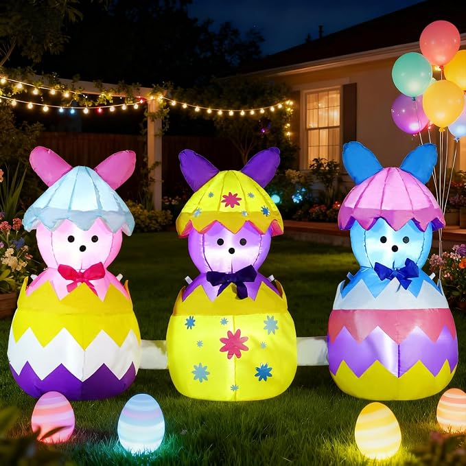 Domkom 6FT Long Easter Inflatable Bunny Outdoor Decorations, Build-in LED - Image 2