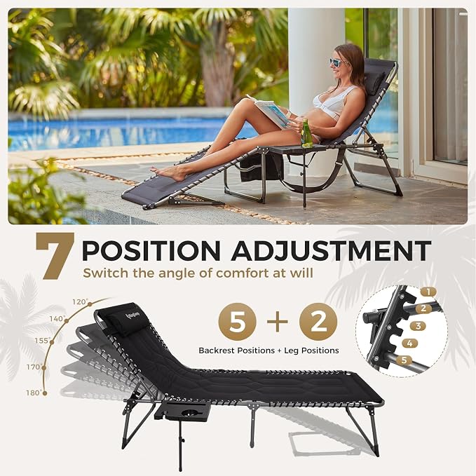 KingCamp Oversize Lounge Chair Outdoor, Extra Large Padded Folding 5 Positions - Image 5