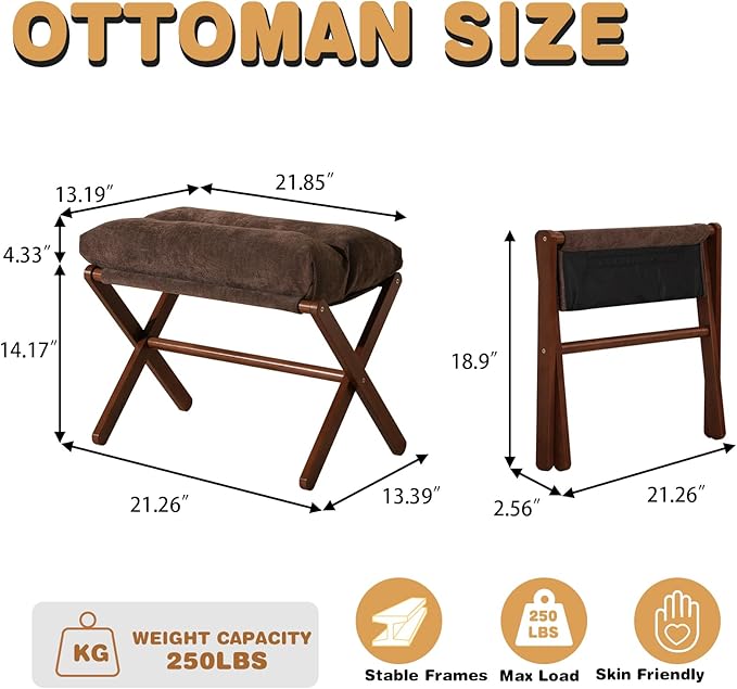 Ottoman Foot Rest- Bamboo Folding Stool, Foot Stools Small Ottman - Image 2