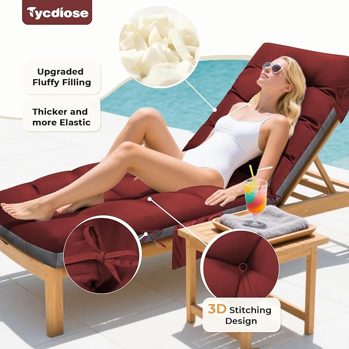 Outdoor Lounge Chair Cushion, Waterproof Replacement Chaise Lounge Cushions - Image 3