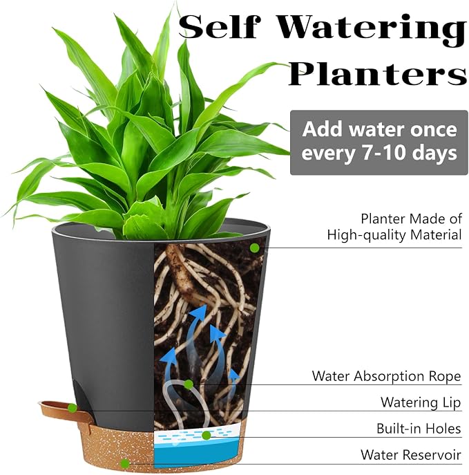 Self Watering Planters Plant Pots Indoor Flower Planting PotsP - Image 2