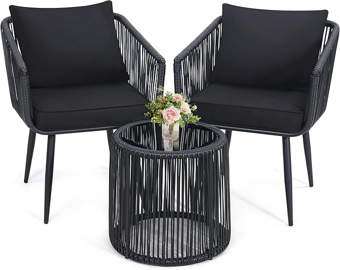 Kromax 3 Pieces Patio Rattan Bistro Conversation Set, Outdoor All-Weather by KROMAX