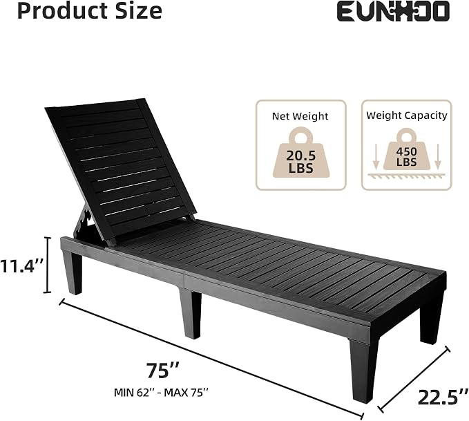 Chaise Lounge Outdoor Set of 4, Adjustable Pool Lounge Chair - Image 3