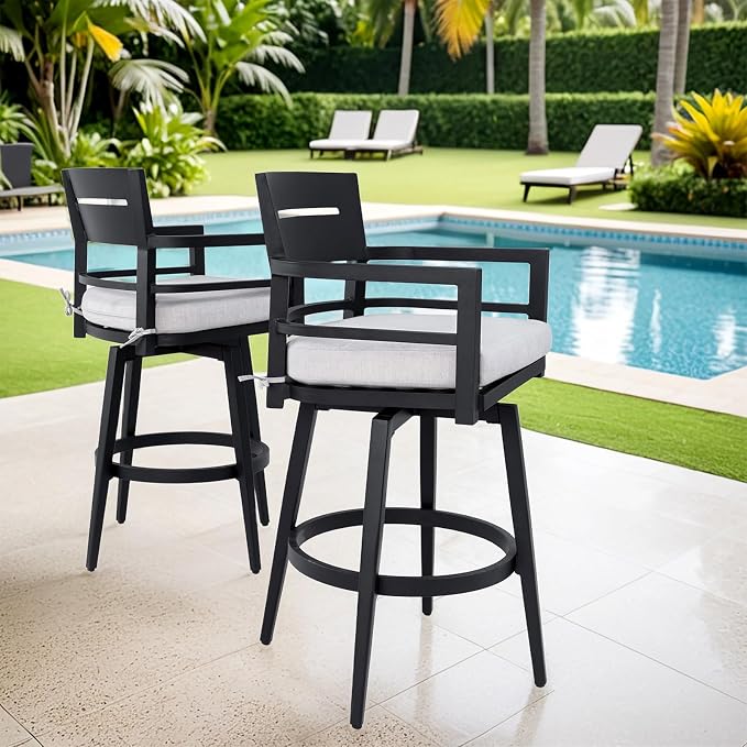 Modern Outdoor Bar Stools Set of 2 Swivel Patio Bar Chairs - Image 5