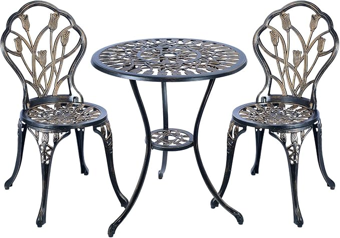 C/G 3 Piece Bistro Set, Outdoor Patio Set, Anti-Rust Cast Aluminum Bistro Table by C%2FG+patio+casa