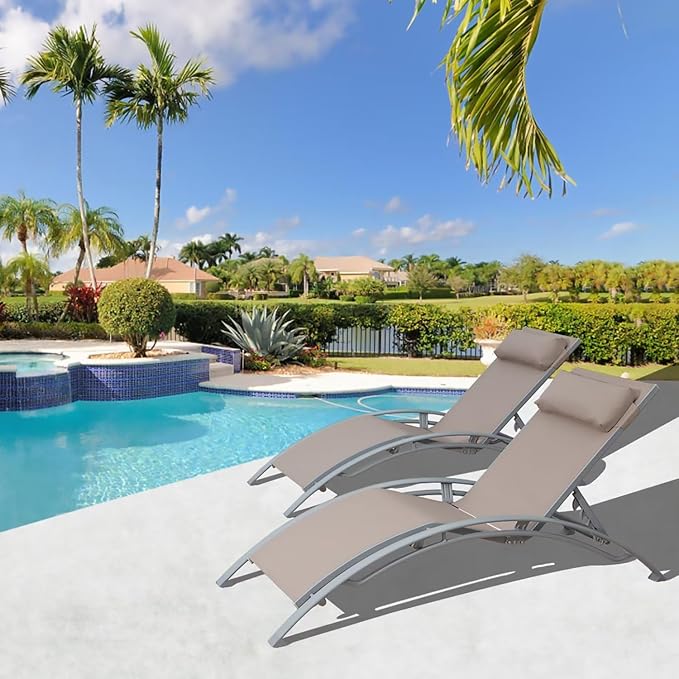 Domi Pool Lounge Chairs Set of 2, Adjustable Aluminum Outdoor Chaise Lounge by domioutdoorliving