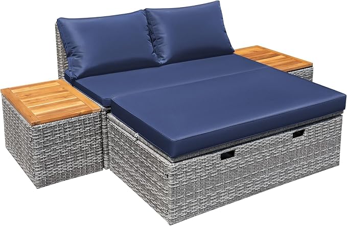 Devoko Patio Day Bed Outdoor Daybed Set Multifunctional Rattan Lounge Bed by DEVOKO