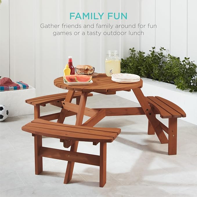 Best Choice Products 6-Person Circular Outdoor Wooden Picnic Table - Image 7