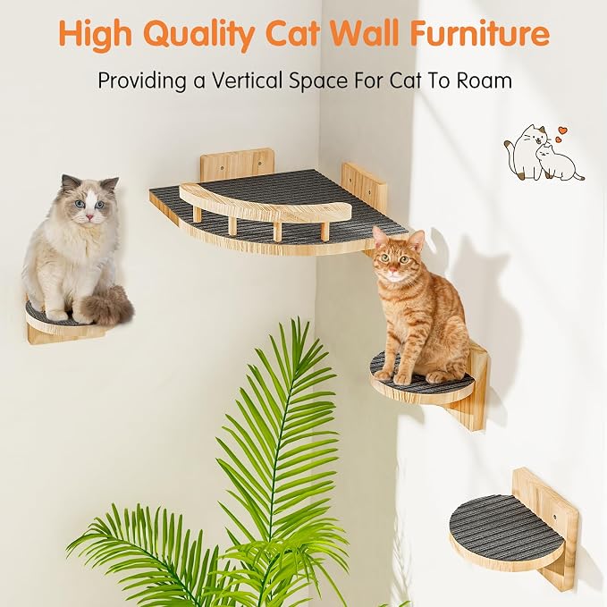 Cat Wall Shelves with 3 Steps, Wooden Cat Wall Furniture up to 15lbs, Floating - Image 4