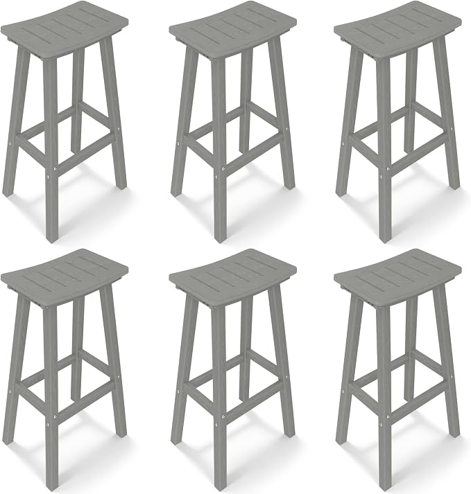 Outdoor Bar Stools Set of 6, 29 Inch All-Weather HDPE Bar Height Chairs by KULAMOONLIFEHOUSE