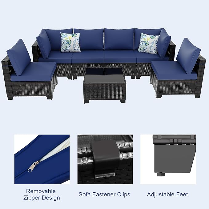 7 Pieces Outdoor Patio Furniture Set, Outdoor Wicker Sectional - Image 6