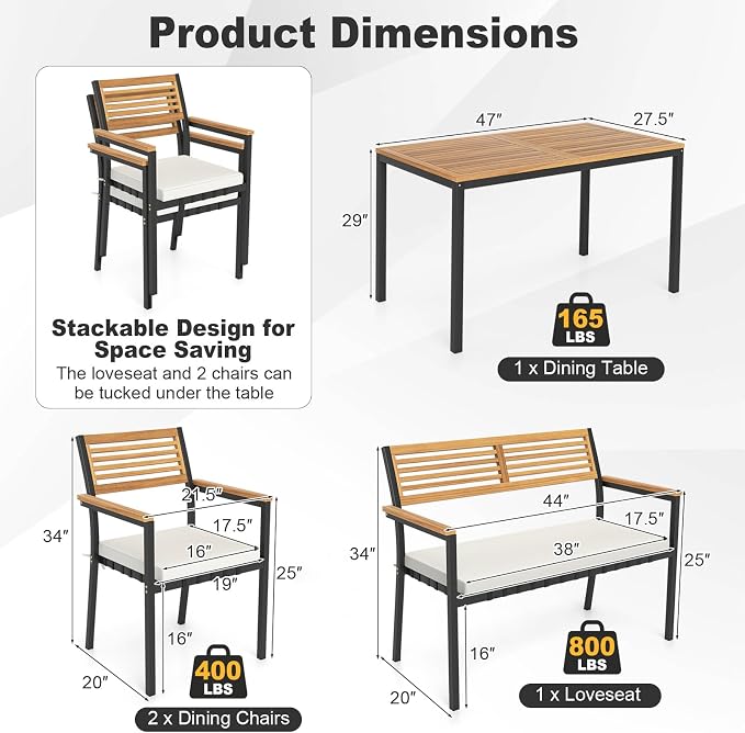 Tangkula 4 Piece Patio Dining Furniture Set, Outdoor Dining Chair Set - Image 9