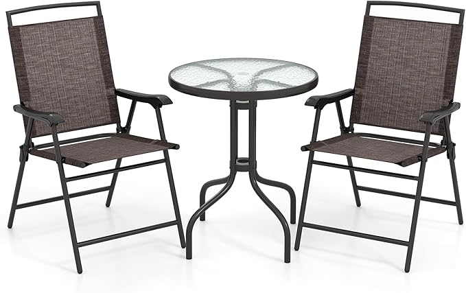 Goplus Patio Bistro Set, 3-Piece Patio Dining Furniture Set by Goplus
