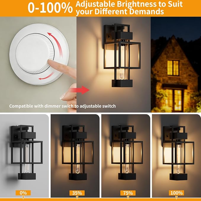 Hotsonic 2 Pack Dusk to Dawn Outdoor Exterior Lighting Fixtures Wall Mount - Image 3