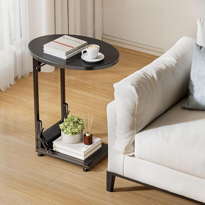 Elbourn Folding Side Table End Couch Tables, C-Shaped End Table - Image 2