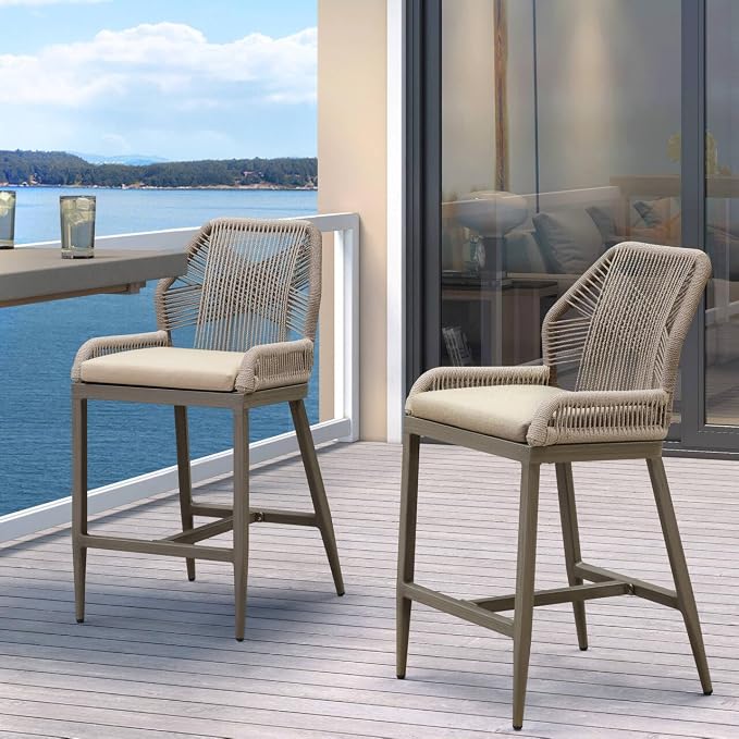 PURPLE LEAF Patio Counter Height Bar Stools 24" H Set of 4 Modern Rattan Bar - Image 9