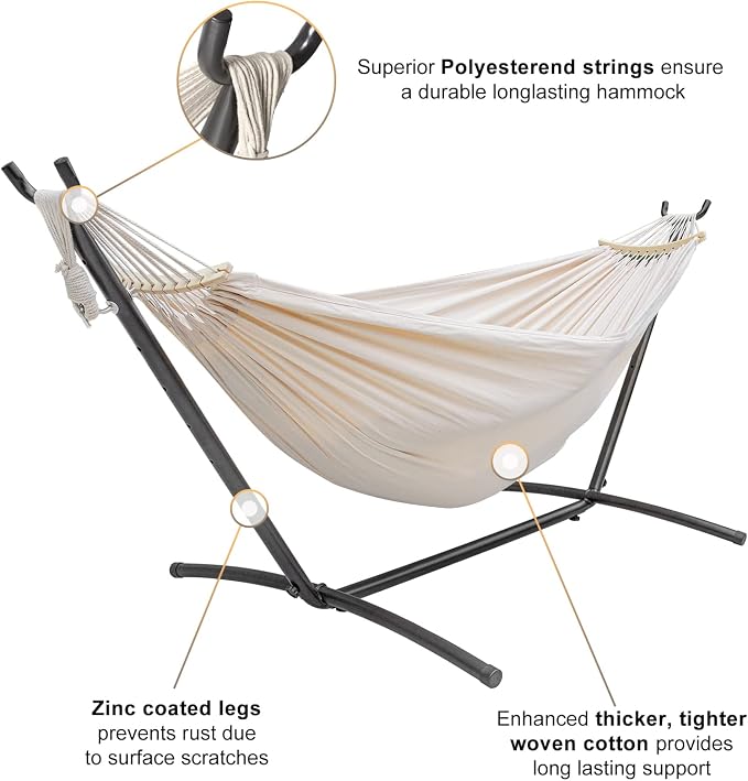 SZHLUX Double Hammock with Stand Included 450lb Capacity Steel Stand, Premium - Image 3