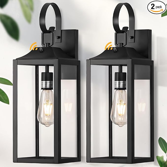 19" Large Dusk to Dawn Outdoor Lighting 2 Pack, Modern Wall Lantern Outdoor by Yolsunes