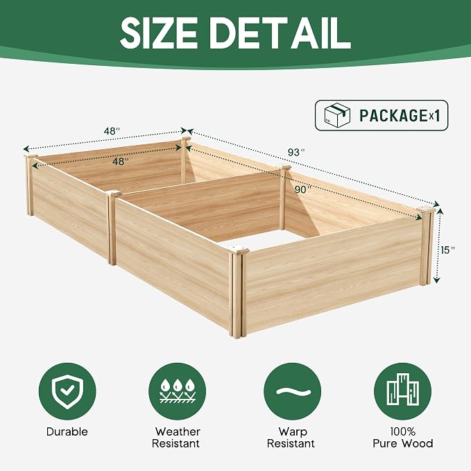 AMERLIFE 8x4 Ft Wood Raised Garden Bed, Durable 15 Inch Depth Planter Box - Image 5