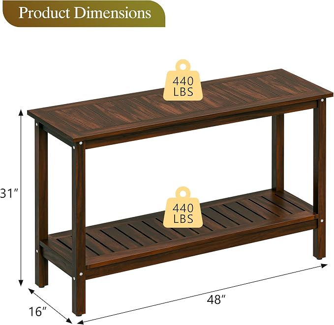 SUPER DEAL All-Weather Patio Bar Table Entry Console Table, 2-Shelf 48 inch - Image 3